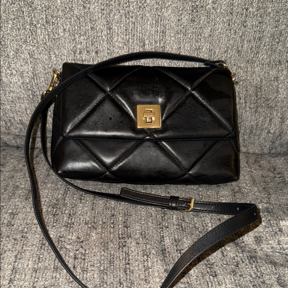 H&M Black Quilted Crossbody Bag with Gold Clasp
